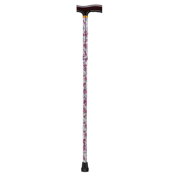 Lightweight Adjustable Folding Cane with T Handle - Purple Floral - Click Image to Close